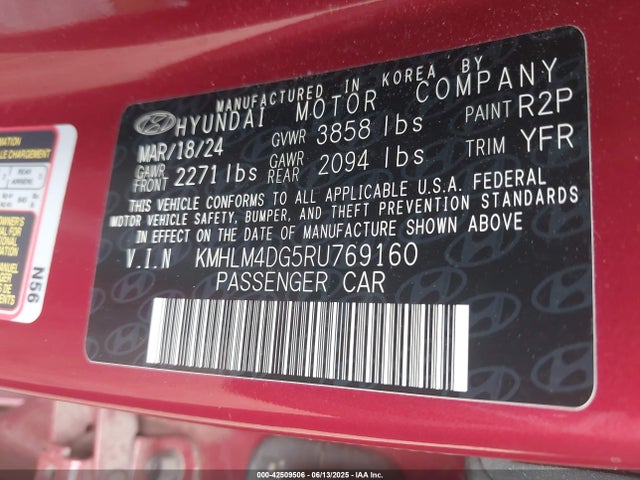 KMHLM4DG5RU769160 Hyundai ELANTRA SEL