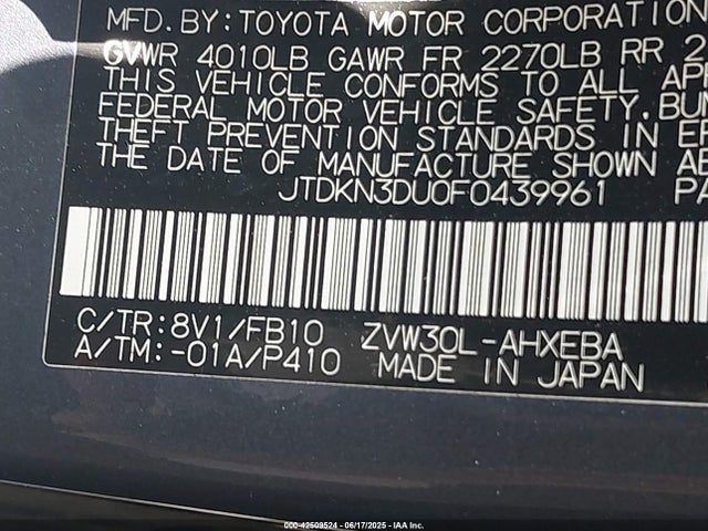 JTDKN3DU0F0439961 Toyota 2zr-fxe+3jm