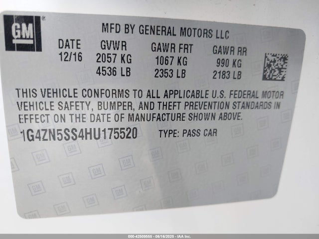 1G4ZN5SS4HU175520 Buick lgx -di: direct injection - vvt: variable valve timing - alum - gen 2