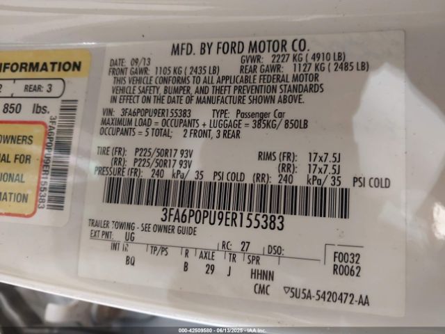 3FA6P0PU9ER155383 Ford Fusion Energi Se Luxury