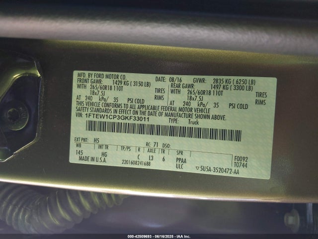 Ford F-150 2016 1FTEW1CP3GKF33011 Image 9