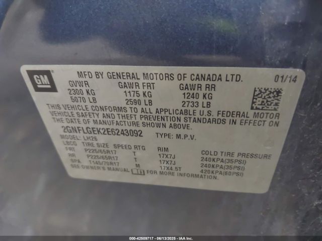 2GNFLGEK2E6243092 Chevrolet Equinox 2lt