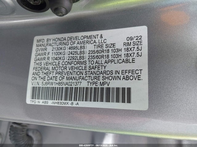 5J6RW1H85NA021377 Honda l15be
