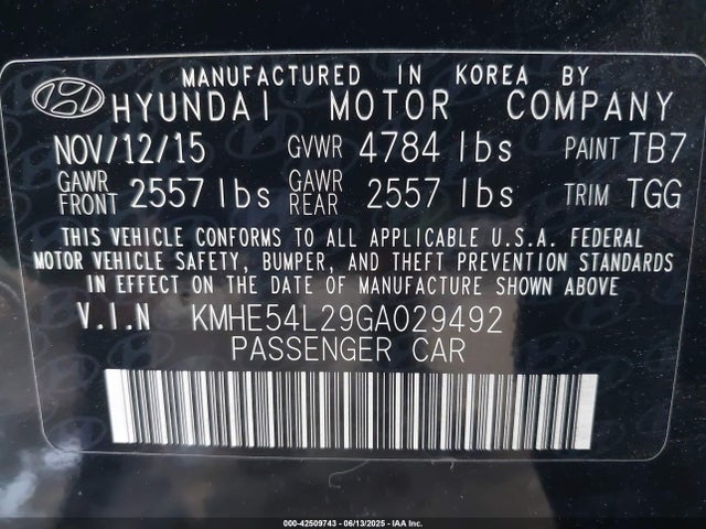 KMHE54L29GA029492 Hyundai gdi nu