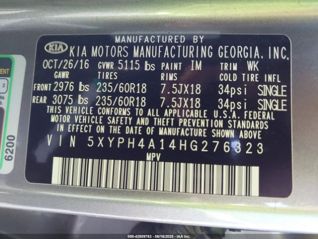 5XYPH4A14HG276323 KIA 2017
