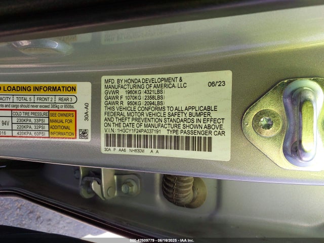 1HGCY1F24PA037191 Honda l15be