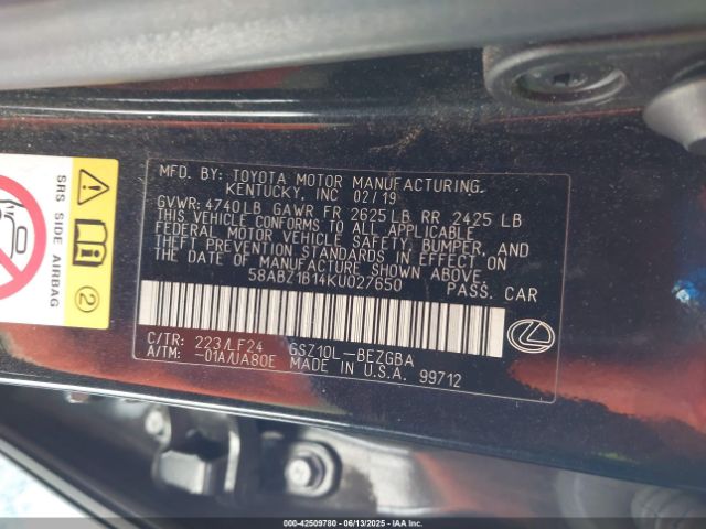 2019 LEXUS ES 350 58ABZ1B14KU027650 Photo 8