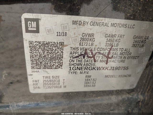 1GNERGKWXKJ190755 Chevrolet lfy - spark ignited direct injection, atss, gen 1