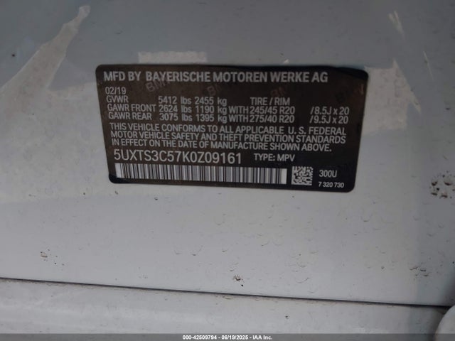 5UXTS3C57K0Z09161 BMW X3