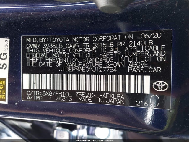 JTDEPMAE0MJ127754 Toyota 2zr-fae