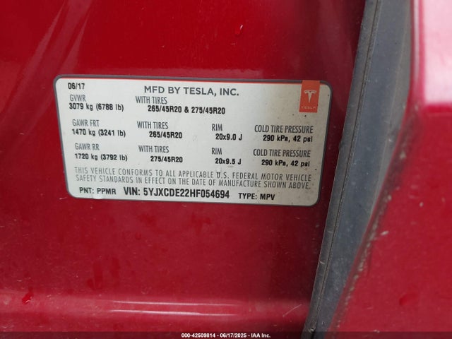 2017 TESLA MODEL X 5YJXCDE22HF054694 Photo 8