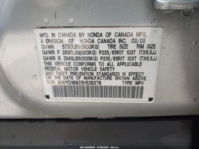 2005 ACURA MDX 2HNYD18925H528278 Photo 8