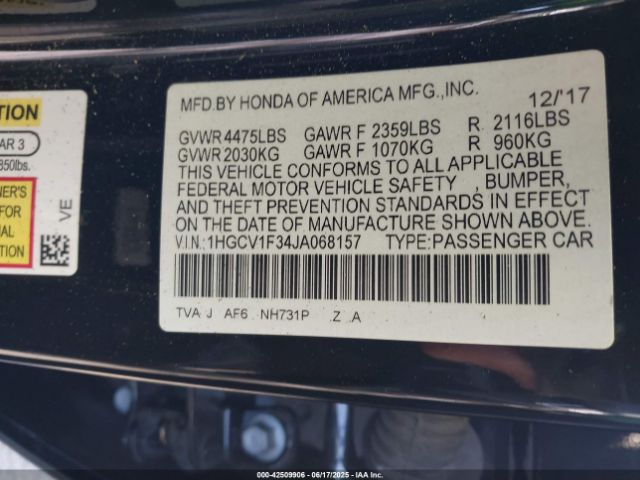 2018 HONDA ACCORD 1HGCV1F34JA068157 Photo 8