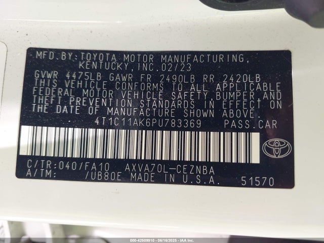 4T1C11AK6PU783369 Toyota a25a-fks