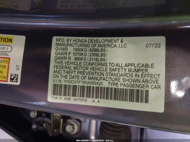 1HGCV1F19NA066425 Honda l15be