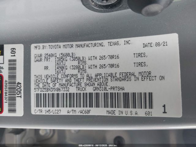 5TFDZ5BN3MX067332 Toyota Tacoma Trd Off-road