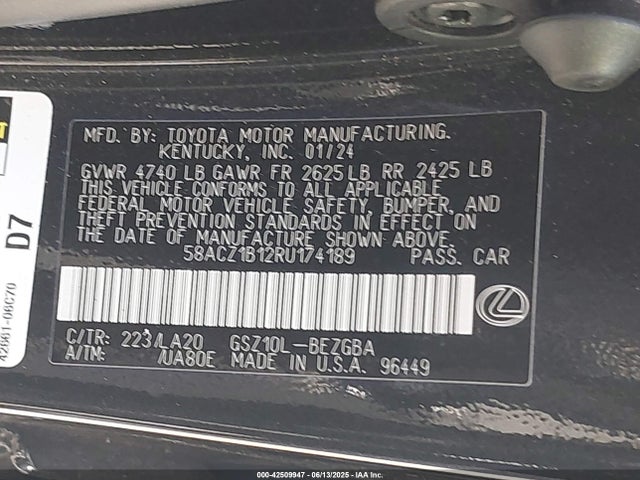 58ACZ1B12RU174189 Lexus 2gr-fks