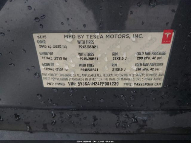 2015 TESLA MODEL S 5YJSA1H24FF081239 Photo 8