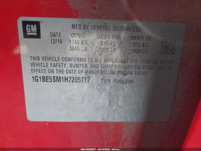 1G1BE5SM1H7205717 Chevrolet le2 -di: direct injection, vvt: variable valve timing, gen, alum