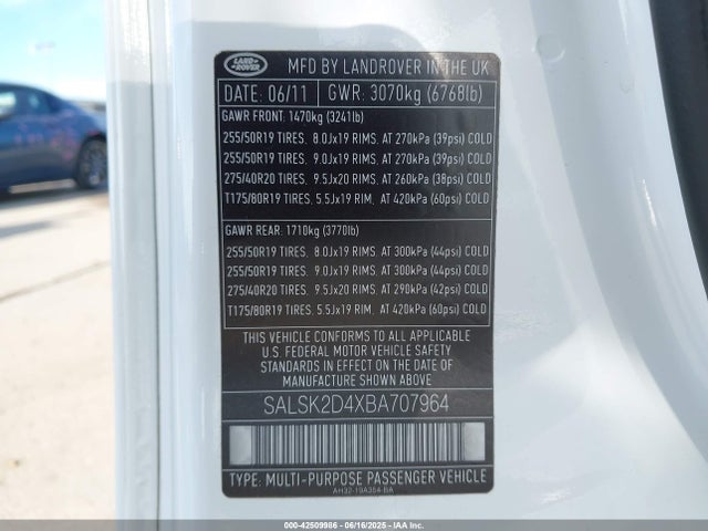 Aukcja sprzedaży 2011 Land Rover Range Rover Sport Hse, vin: SALSK2D4XBA707964, numer aukcji: 42509986