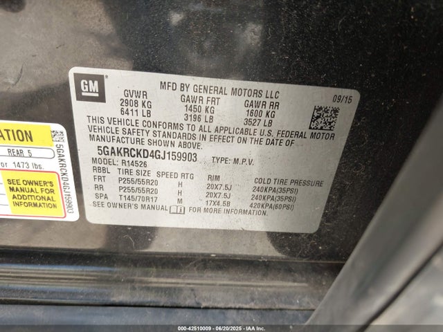 5GAKRCKD4GJ159903 Buick llt - sidi, alum, 60 degrees