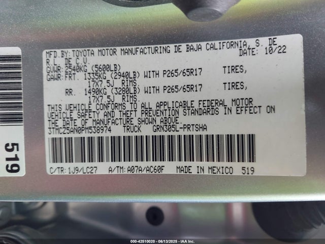3TMCZ5AN0PM538974 Toyota 2gr-fks