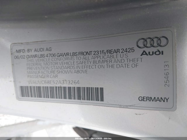2002 AUDI A4 WAUVC68E52A313264 Photo 8