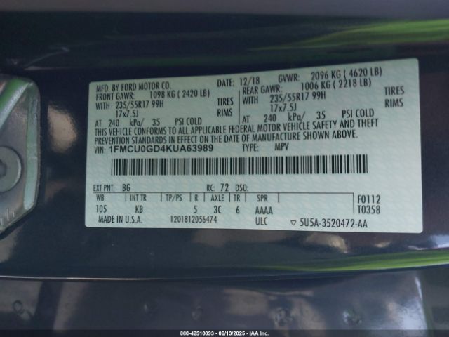 2019 FORD ESCAPE 1FMCU0GD4KUA63989 Photo 8