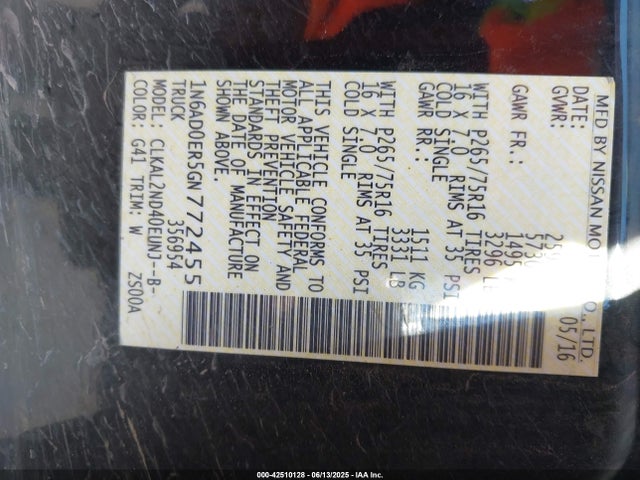 1N6AD0ER5GN772455 Nissan 2016