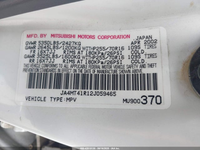 2002 MITSUBISHI MONTERO SPORT JA4MT41R12J059465 Photo 8