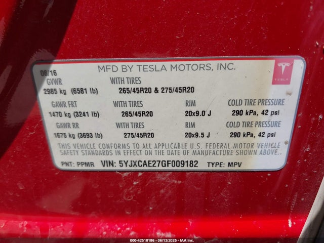 2016 TESLA MODEL X 5YJXCAE27GF009182 Photo 8