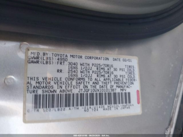 2001 LEXUS RX 300 JTJGF10UX10101387 Photo 8