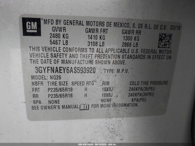 2010 CADILLAC SRX 3GYFNAEY6AS593920 Photo 8