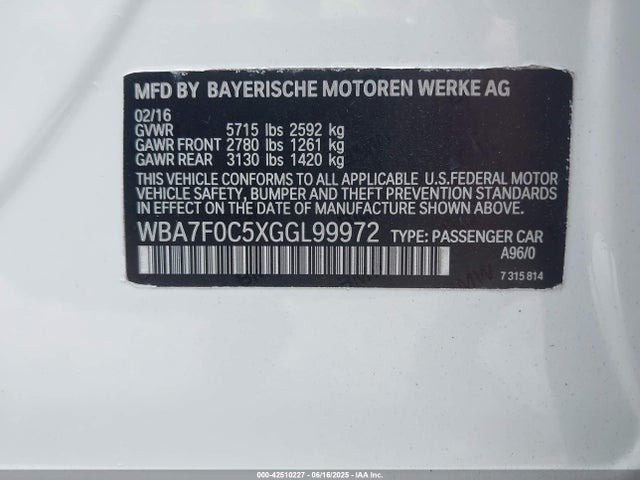 WBA7F0C5XGGL99972 BMW 2016