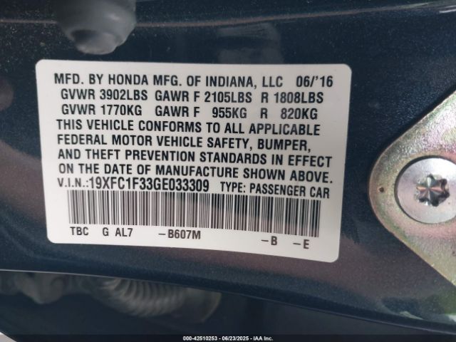 2016 HONDA CIVIC 19XFC1F33GE033309 Photo 8