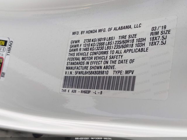 5FNRL6H58KB089810 Honda j35y7