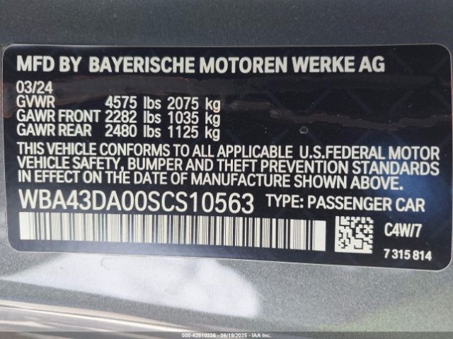 WBA43DA00SCS10563 BMW 430I