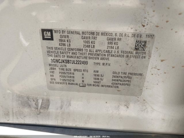 3GNCJKSB7JL222499 Chevrolet luv - mfi, variable valve timing, e85 max, alum