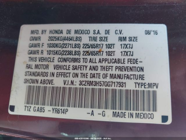 3CZRM3H57GG717931 Honda k24w9/k24v1