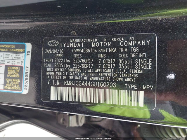 Hyundai 2016 2016 KM8J33A44GU160203 Image 9