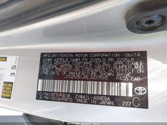 JTDZN3EUXEJ007593 Toyota 2zr-fxe+5jm