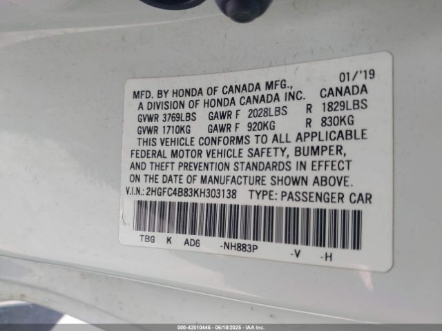 2019 HONDA CIVIC 2HGFC4B83KH303138 Photo 8