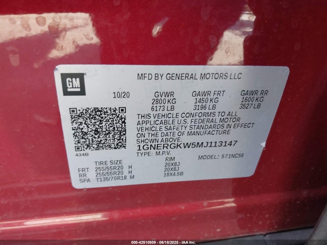 1GNERGKW5MJ113147 Chevrolet lfy