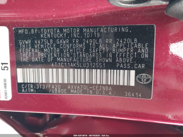 4T1C11AK5LU312551 Toyota a25a-fks