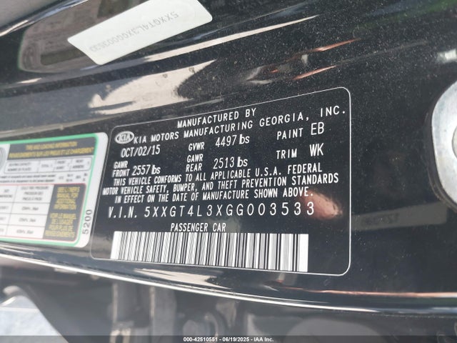 5XXGT4L3XGG003533 KIA t-gdi theta ii