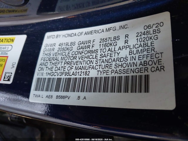 1HGCV3F95LA012182 Honda lfb2