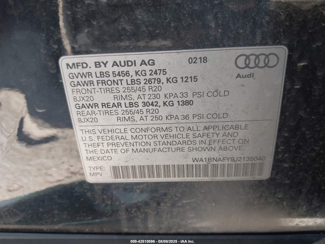 2018 AUDI Q5 WA1BNAFY9J2135040 Photo 8