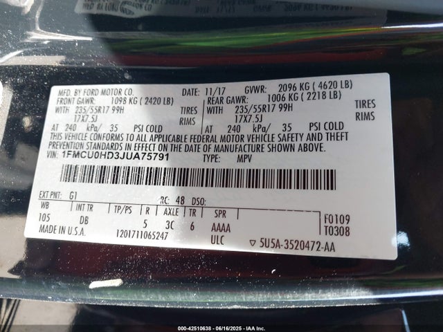 Ford 1.5l gtdi sigma w/premium fuel 2018 1FMCU0HD3JUA75791 Image 9