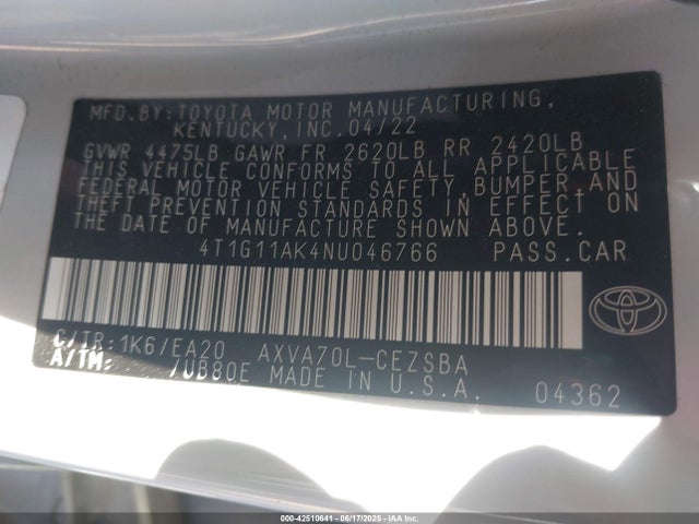 4T1G11AK4NU046766 Toyota a25a-fks