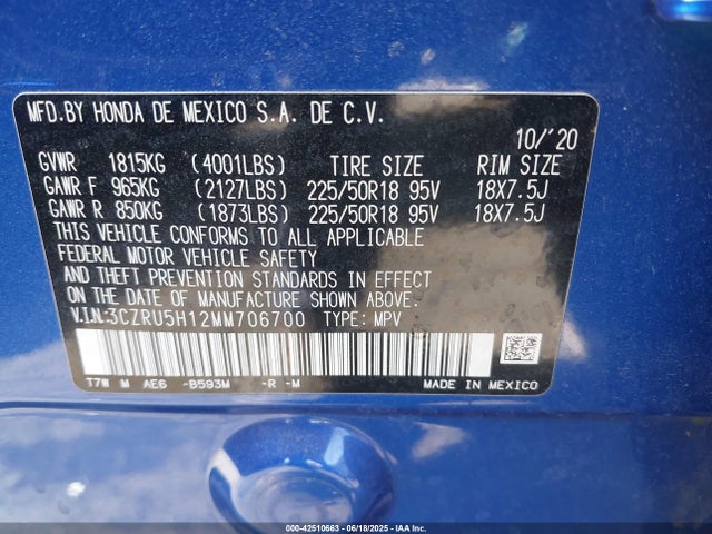 3CZRU5H12MM706700 Honda r18z9